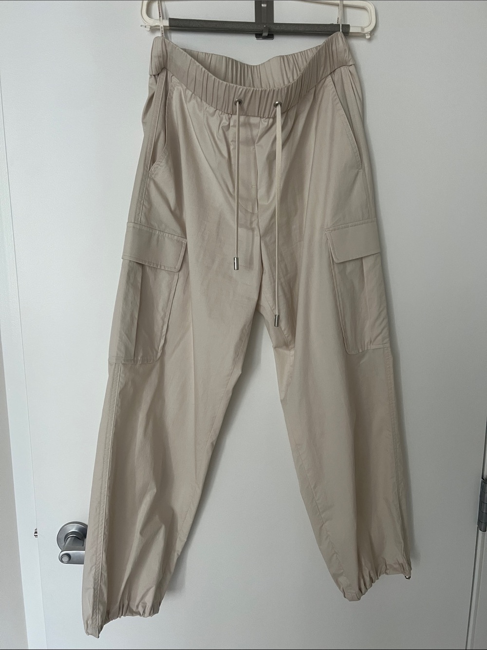 Peserico Light Beige Cargo Jogger Pants with Drawstring Waist